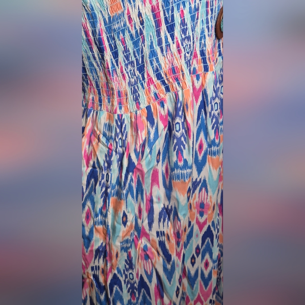 GAP Strapless Maxi Dress in Blue and Pink. - Picture 7 of 12